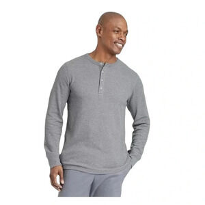 Goodfellow & Co Gray Henley Knit Waffle Shirt Top Tee Long Sleeve Basic Thermal